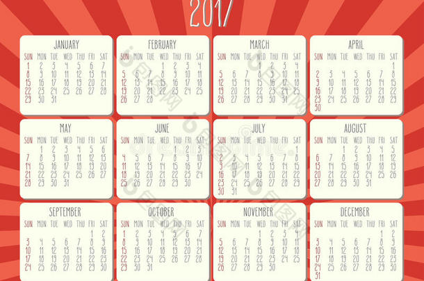 2017年基本的日历压延机每日的