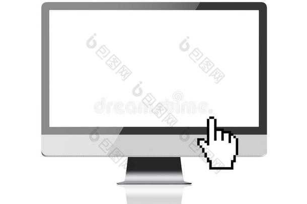 计算机监控视网膜显示与空白屏幕和手光标