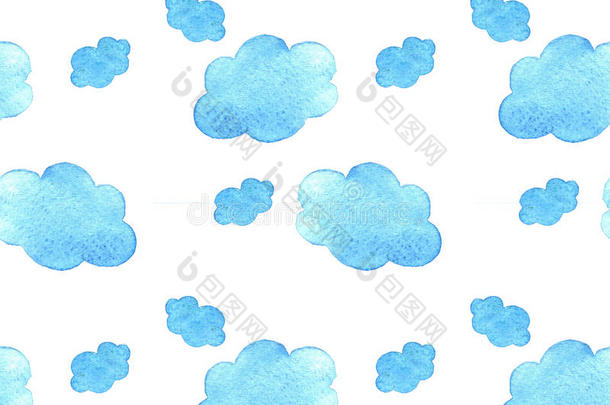 蓝色水<strong>彩云</strong>背景。 手绘云隔离在白色上。