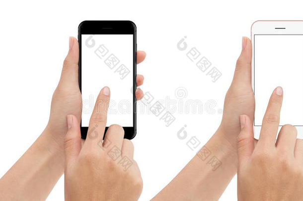 手动触摸<strong>手机</strong>隔离与剪辑路径在白色背景