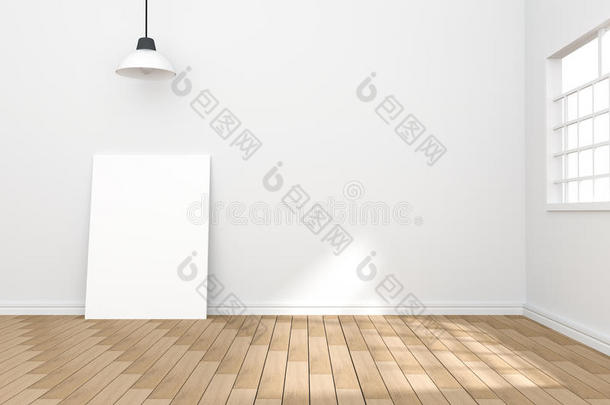 三维渲染：白色<strong>海报</strong>在空房间的插图。空间为您的文本和<strong>图片</strong>。产品显示模板