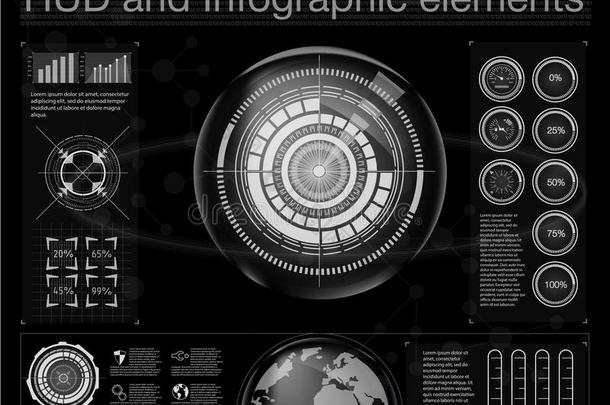 具有HUD不同<strong>元素</strong>的抽象背景。 HUD<strong>元素</strong>，graph.vector插图.抬头显示<strong>元素</strong>