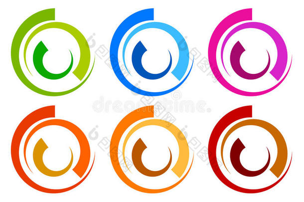 彩色圆圈标志，图标模板。 同心分段圆环