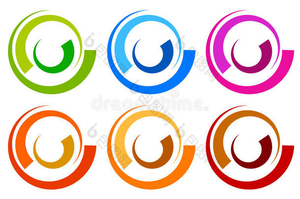 彩色圆圈标志，图标模板。 同心分段圆环