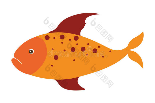 五颜六色的剪影，海鱼黄色，鳍红色和圆点