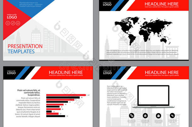 业务模板设计集展示和小册子年度报告，传单页与信息图表元素。