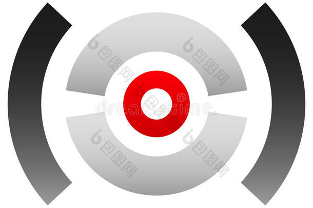 十字图标，目标符号。 精确点，牛眼标志。 同心的，分段的圆圈，中心有红点