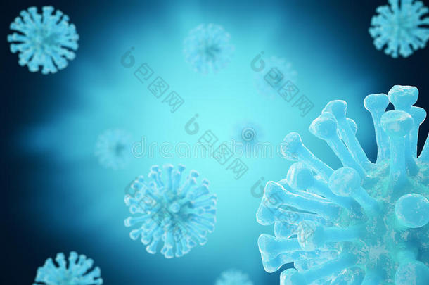 三维渲染细菌病毒或细菌微生物细胞特写。