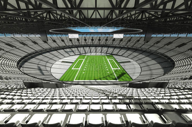 三维渲染一个圆形足球场与白色座位为十万人与VIP盒