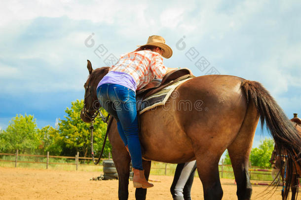 牛仔准备骑马去乡下