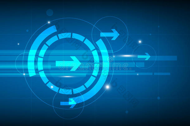 抽象蓝右箭头圆圈数字技术背景，未来主义结构元素概念背景