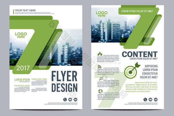 绿色植物小册子布局设计模板。 年度报告传单封面介绍现代背景。 插图在