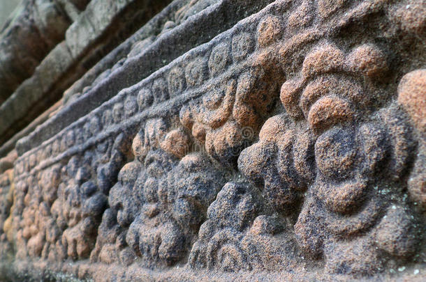 布里亚姆省PrasatHinMuangTam古神社的<strong>花型</strong>雕刻石墙