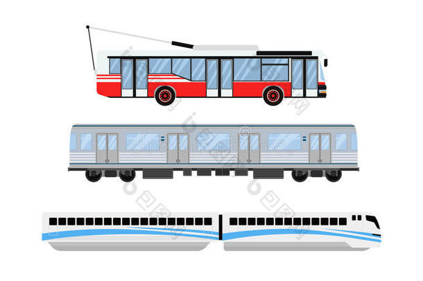 城市道路电车和无轨电车运输矢量图。