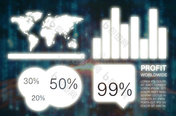 商业演示图形图像与图表和地图的复合图像