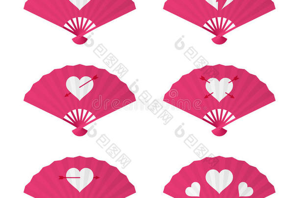 折扇或手扇插图粉红色，爱情人节