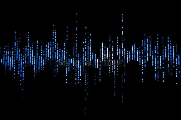 蓝色数字均衡器音频声波在黑色背景，立体声效果信号