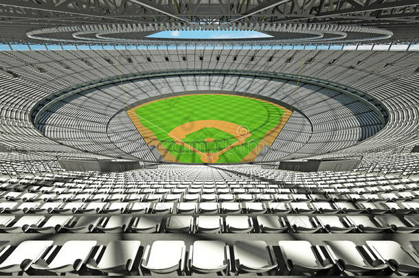 棒球场的三维渲染与白色座位和<strong>VIP</strong>盒