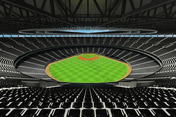 带有黑色座椅和<strong>VIP</strong>盒的棒球体育场的三维渲染