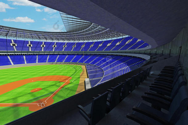 棒球场的三维渲染与蓝色座位和<strong>VIP</strong>盒