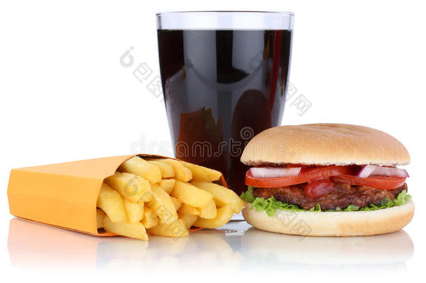 汉堡包和薯条菜单<strong>套餐套餐</strong>可乐饮料隔离