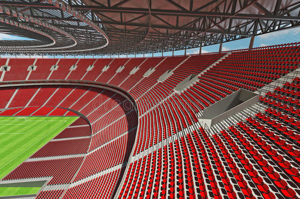 三维渲染一个圆形足球体育场与红色座位和<strong>VIP</strong>盒