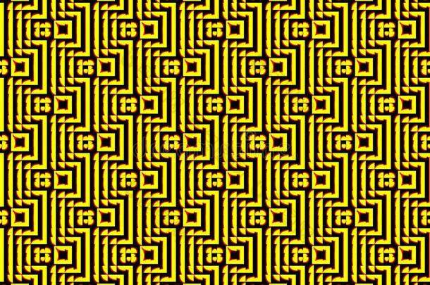 黄色和黑色线条和正方形的抽象无缝背景