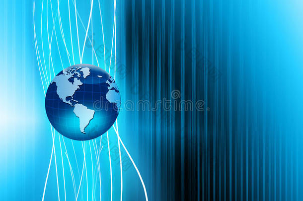 全球商业的最佳互联网概念。 地球仪，技术背景上的发光线。 无线网络，射线，符号