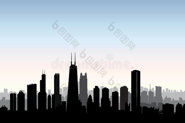 芝加哥城市<strong>建筑剪影</strong>。 美国城市景观。 美国城市景观