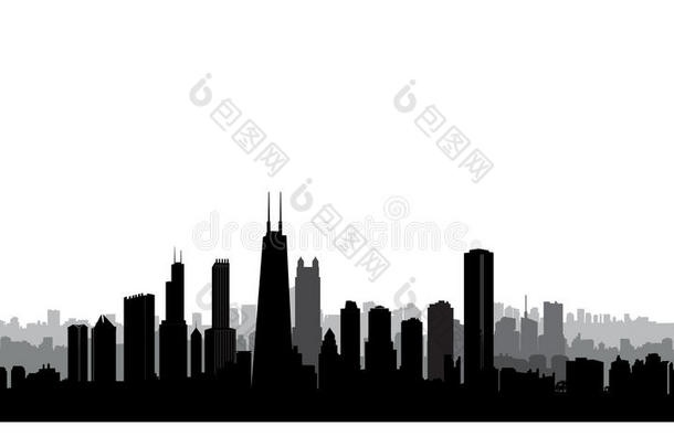 芝加哥城市建筑剪影。 美国城市景观。 美国人