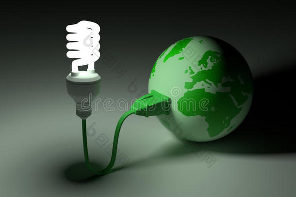 绿色地球连接到节能灯泡