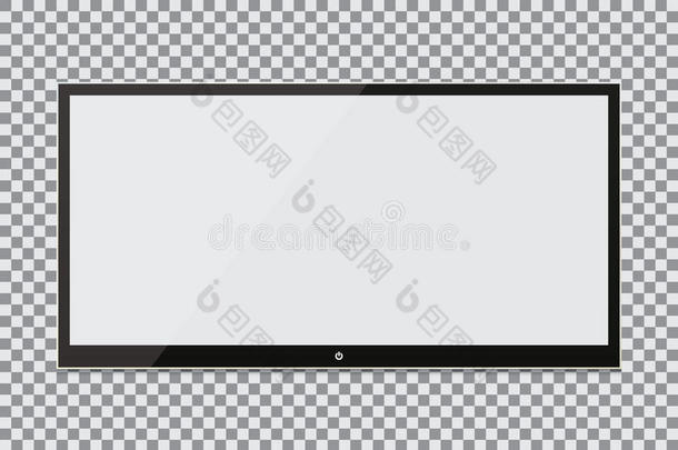 空白屏幕。 透明背景上的真实电视等离子体