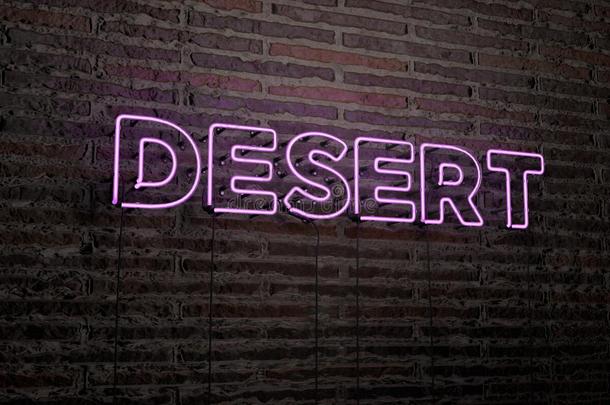 沙漠-现实的霓虹灯标志在砖墙背景-3D渲染版税免费股票形象