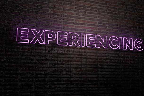 <strong>体验</strong>-现实的霓虹灯标志在砖墙背景-3D渲染版税免费股票形象