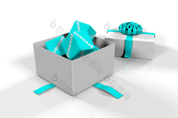 礼品盒，白色背景上有百分比图像的立方体，3D渲染器，