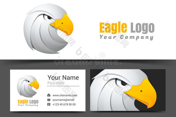 鹰白色公司标志和名片标志模板。