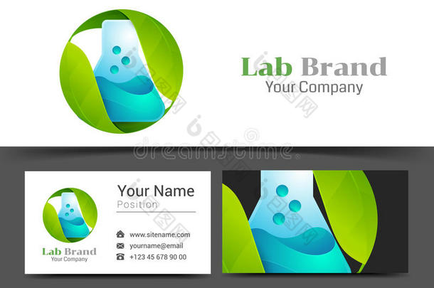 绿叶实验室公司<strong>标志</strong>和<strong>名片标志</strong>模板。
