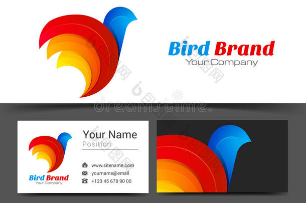 鸟式企业标志和名片标志模板。