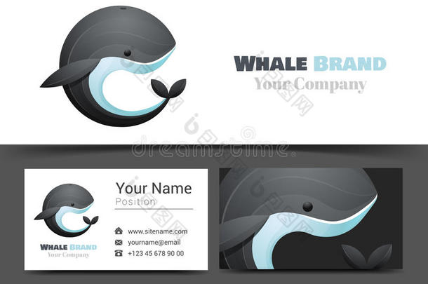 黑鲸<strong>公司</strong>标志和<strong>名片</strong>标志模板。