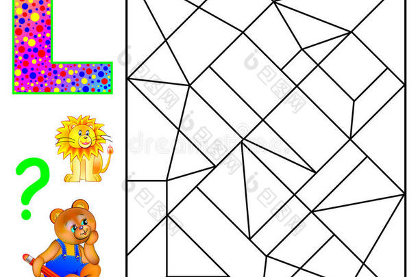 教育页面与字母p学习英语字母。 逻辑谜题。 找到并绘制5个字母l。