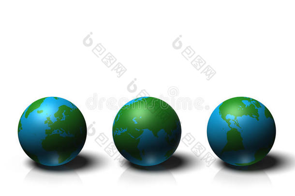 三维地球仪显示地球与大陆，孤立在白色背景上
