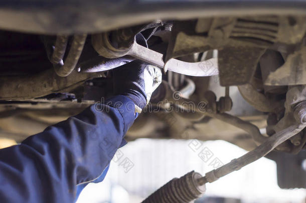 汽车<strong>维修服务</strong>中汽车机械师的手。