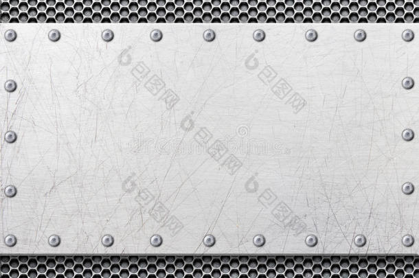 灰色金属框架与网格在背景，纹理铁模板