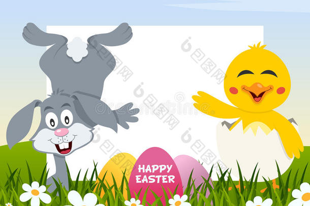 复活节水平鸡蛋-兔子和小鸡