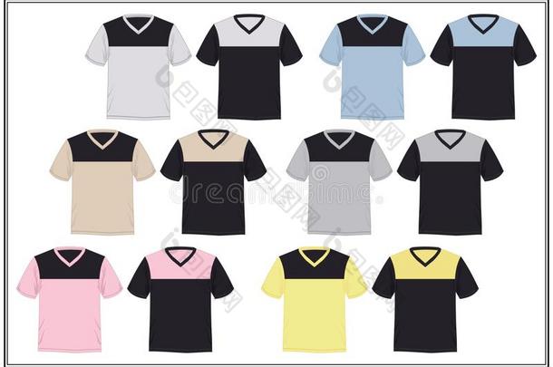 设计模板t恤v颈组合鲜艳的颜色，矢量。