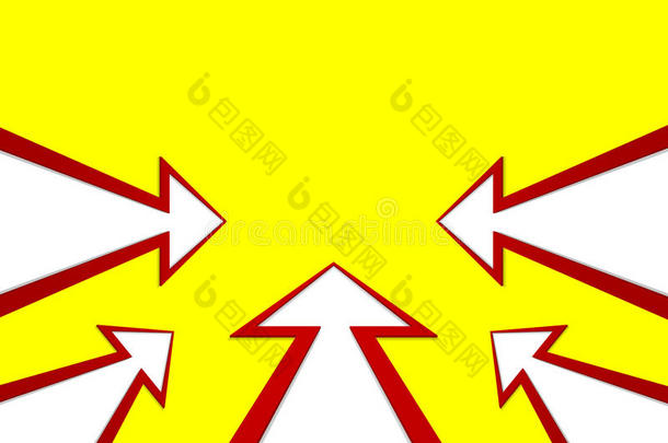 五个白色箭头，<strong>红</strong>色笔画在<strong>黄色背景</strong>剪贴簿上