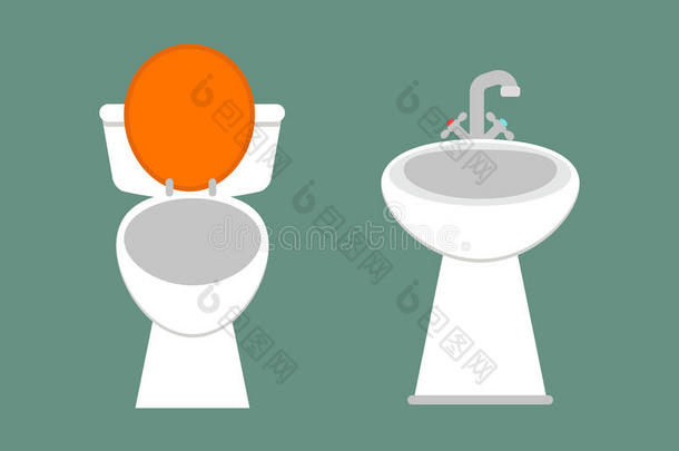 浴室图标彩色设置过程节水符号卫生收集和清洁家庭清洗清洁