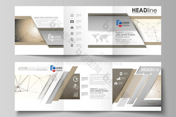 三折方形设计手册的业务模板。 传单封面，易于编辑的矢量布局。 科技，科学