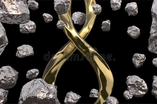 三月八号。 由铸造的金铂或银制成的八个图形<strong>在空中飞行</strong>，前面有小行星场。 装饰格栅