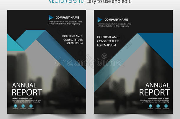 蓝三角标签矢量年报传单传单模板设计，书籍封面版面设计，